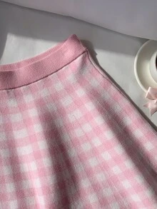 Comfortcana 女款彈性腰休閒格紋針織裙 - 粉色 - 查看 7