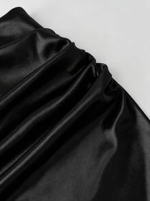 GlowEve CURVE Plus Size Elegant Ruched Lace Patchwork Ruffle Bodycon Skirt Fall - Black - View 4