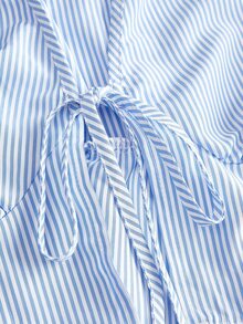 Shapeblank Plus Size Women's Front Tie Ruffle Hem Striped Shirt - Blue - View 6