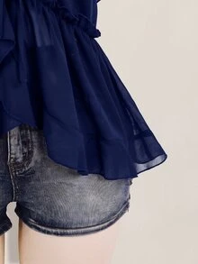 SHEIN ICON 女款大尺碼荷葉邊雪紡細肩帶背心 - 藏蓝色 - 查看 4