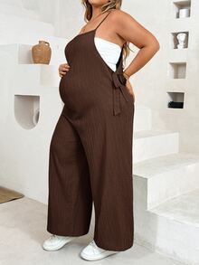 Plussiva 大尺碼孕婦細肩帶寬鬆連身褲 度假風 - 鏽棕色 - 查看 8