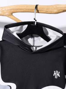 SHEIN 青少年男孩字母圖案拼色連帽衛衣與運動長褲休閒日常套裝 - 彩色 - 查看 4
