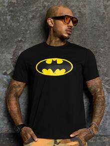 BATMAN X SHEIN Men's Summer Casual Printed Short Sleeve T-Shirt - Black - View 8