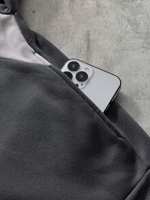 AXEPEAK 男士休閒度假學院風運動拼接撞色帥氣百搭保暖連帽衛衣 - 深灰色 - 查看 5
