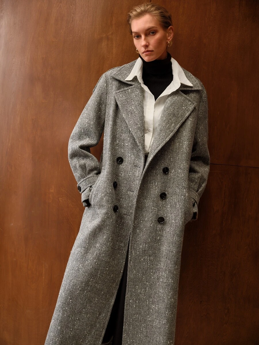 MOTF PREMIUM WOMEN'S DOUBLE-BREASTED NOTCHED LAPEL OVERCOAT - Coffee Brown - View 2