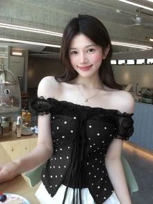 DAZY 女款夏季 2 合 1 荷葉邊蝴蝶結肩帶短袖 T 恤 - 黑色 - 查看 8