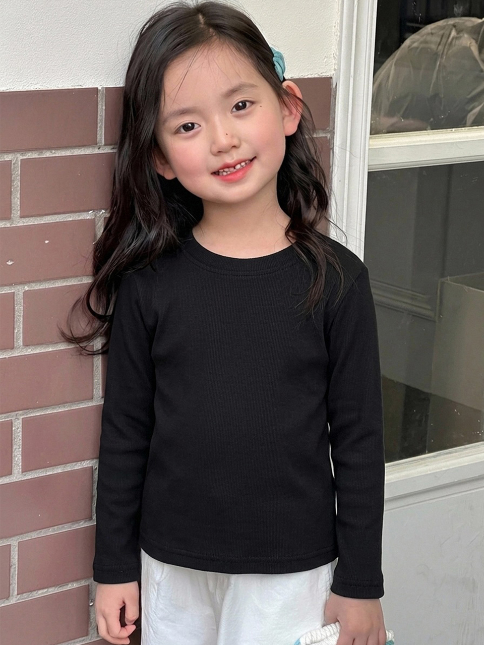 Young Girls Round Neck Loose Casual Thermal Lined Long Sleeve Basic Pullover Inner Layer Top Autumn/Winter T-Shirt