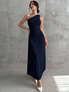 Firerie 女款優雅正式辦公通勤休閒度假派對復古教師風網紗素色洋裝 - 藏蓝色 - 查看 8