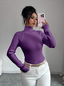 SHEIN Raffinéa Y2K Elegant Outdoor Knit Pullover Sweater For Travel, Commute, Holiday And Daily Wear - Purple - View 3