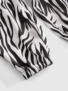 ROMWE Street Life Women's Loose Zebra Print Streetwear Vintage Distressed Ribbed Sweatpants, Niche Versatile - Black and White - View 4
