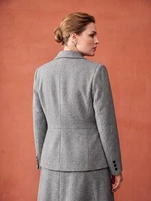MOTF PREMIUM PLUS SIZE WOMEN'S WOOL WAIST-CINCHING BLAZER FOR AUTUMN/WINTER COMMUTE - Grey - View 6