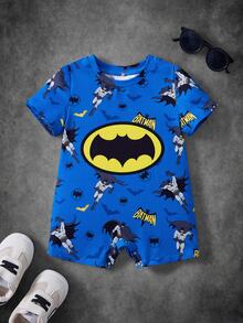 BATMAN X SHEIN Baby Boys Cartoon Print Romper - Blue - View 1