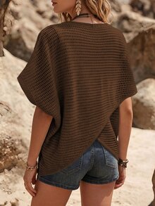Everyssa Atasan Rajut Wanita Warna Polos Kasual Serbaguna untuk Pemakaian Sehari-hari - Coffee Brown - View 2