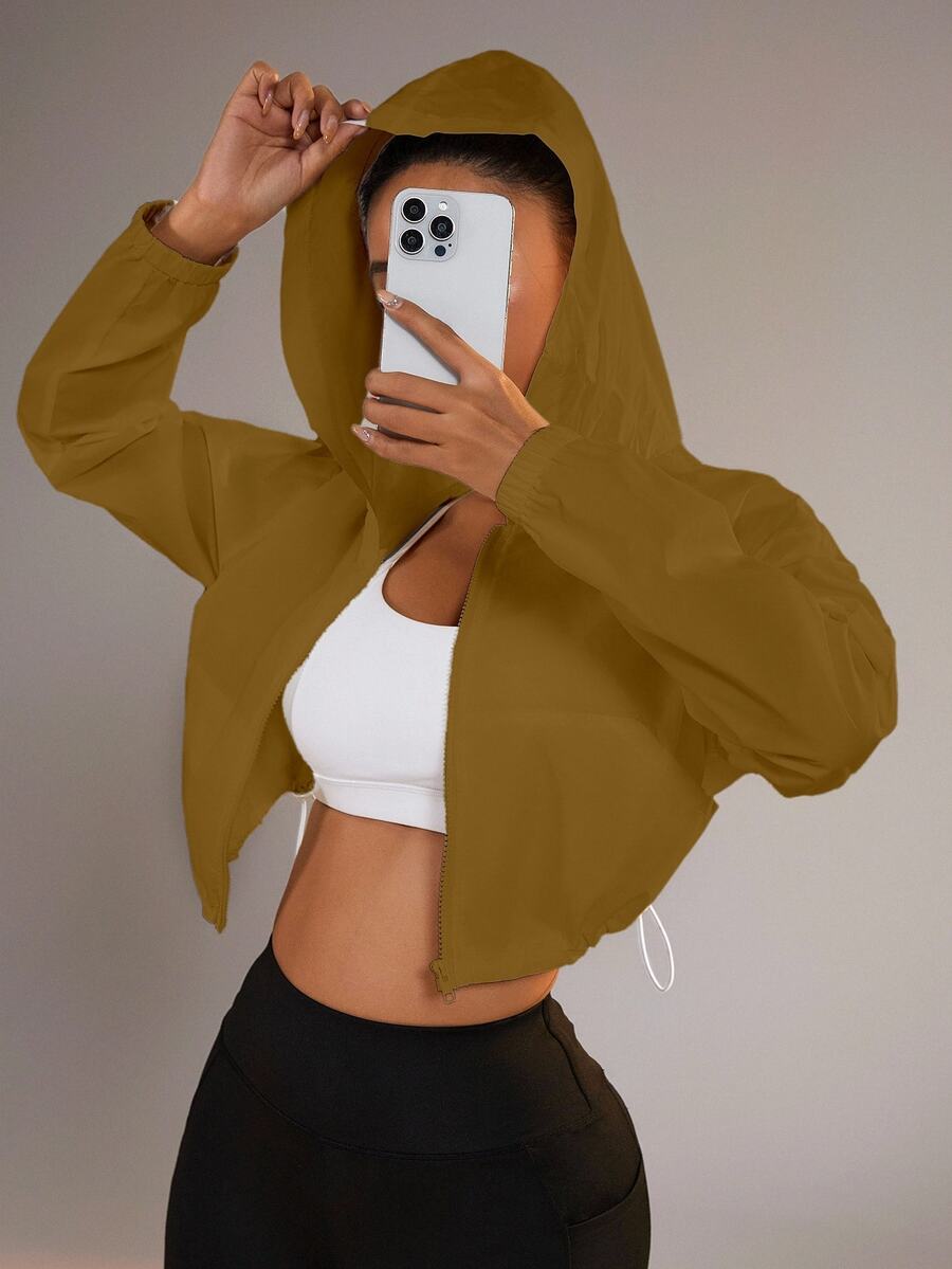 Dewbera Dewbera Zip-Up Hooded Jacket With Drawstring Hem, Sun Protection - Brown - View 1