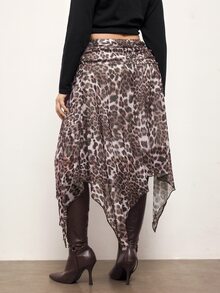 Maija Rok Plus Size Motif Leopard dengan Hem Asimetris untuk Musim Gugur, Cocok untuk Pesta, Ulang Tahun, Acara Malam, Warna Beige, Seksi, Bisnis, Kasual. - MultiWarna - View 7