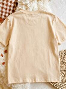 Manfinity Dauomo Men Plus Size Autumn Coffee Pumpkin Ghost Print Short Sleeve T-Shirt, Sweet Light Halloween Style, Suitable For Daily Commute, Autumn Outings And Halloween, Creating A Gentle And Healing Autumn Look, Suitable For Wearing Alone Or As An Inner Layer, Wearable In Spring, Summer And Autumn - Khaki - View 2