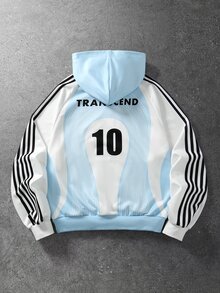 ROMWE MEN Men's Streetwear Striped Open Front Hoodie Sweatshirt - Blue - View 2