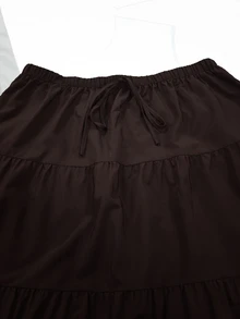 GlowEve CURVE Plus Size Minimalist Drawstring Waist Pleated Skirt Fall - Brown - View 5
