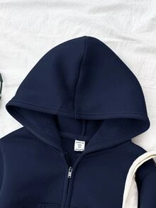 青少年女孩深藍色拉鍊連帽運動衫與運動長褲休閒套裝 - 藏蓝色 - 查看 3