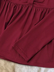 IslaSuriya 女款秋季休閒復古 Y2K V 領蕾絲飾邊長袖 T 恤 - 酒紅色 - 查看 6