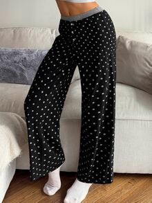 DAZY Women's Polka Dot Pattern Button Design Loose Pajama Pants Fall - Black - View 5