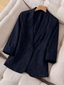 EMERY ROSE Eleganter lässiger Damenblazer mit Knöpfen und Doppeltaschen, Marineblau, für Büro und Lehrerinnen, Sommer - marineblau - Übersicht 8