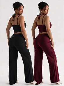 Velisys Velisys Women's Plus Size Casual Tank Top And Long Pants Hot Girl Sporty 4-Piece Set - Black - View 2