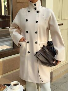 FavEase Women's Wool Blend Casual Commute Double-Breasted Solid Color Coat - Apricot - View 5