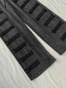 Attitoon 女款抽繩腰寬鬆休閒鄉村搖滾風百搭長褲，深色水洗，適合萬聖節、演唱會、派對，夏季穿著 - 黑色 - 查看 4