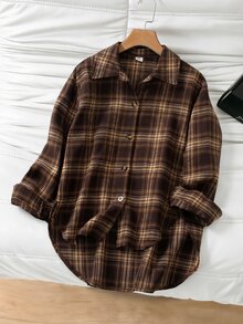 SHEIN Girls' Fashion Casual Slouchy Loose Long Sleeve Mid-Length Shirt For Daily Wear, School, Outings, Parties And Concerts - Multicolor - View 3