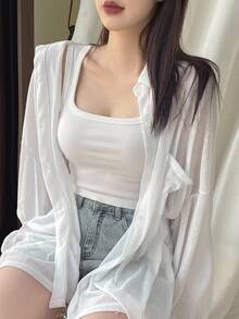 DAZY 女款夏季方領修身羅紋細肩帶背心上衣 - 白色 - 查看 9