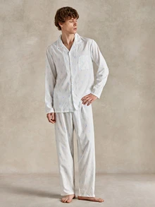 EverLounge Printed Horse Pattern Comfortable Soft Long Pants Men's Loungewear Bottoms - Blue and White - View 2