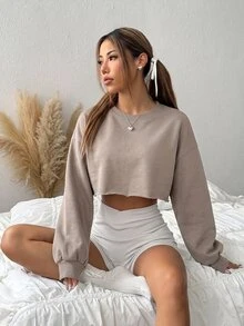 SHEIN EZwear 「Wall-Grey」休閒秋冬衛衣，蔬菜主題設計，適合休閒穿著 - 灰色 - 查看 3