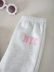 女童秋冬時尚拼色拼接連帽拉鍊運動衫與戶外休閒錐形長褲2件套 - 淺灰色 - 查看 6