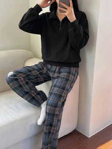 DAZY 春季寬鬆2件式休閒舒適女款居家服套裝 - 黑色 - 查看 4