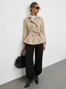 Maija Jaket Trench Coat Wanita Kasual Musim Gugur Model Kancing Ganda dengan Sabuk - Khaki - View 7