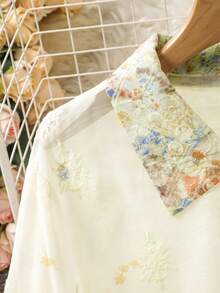 Modelyn Women's Heavy Embroidery Positioned Print Romantic Elegant Versatile Plus Size Blouse High Tea Morning Yellow Fall - Multicolor - View 5