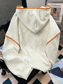 Resyla 女款白色虎紋花卉圖案運動衫，復古亞洲風秋季上衣，休閒街頭風日常穿搭，送給朋友的禮物 - 灰色 - 查看 2