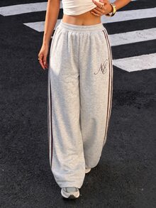 Aidyla Colorblock Stripe Patchwork Leopard Print Fashion Sports Casual Sweatpants - Multicolor - View 4