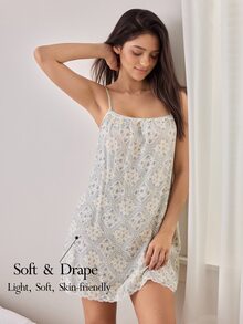 Ocili فستان نوم نسائي كاميسول من الدانتيل الناعم بنقشة الماس ملابس منزلية - متعدد الألوان - مشاهدة 1
