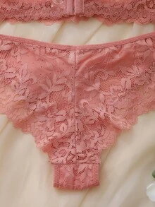 DelicateAllure 2 Peças Conjunto de Lingerie Feminina com Aro, Copo Moldado, Confortável, Balconette, Push Up, Alto Suporte, Renda e Patchwork, Rosa - Rosa chiclete - Visão 5