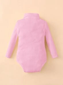 Body de cuello alto de punto acanalado para bebé niña, otoño - Rosa Pálido - Ver 2