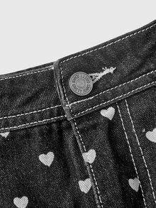 Sweetness Cute Vintage Cow-Print Heart Pattern Pink Embroidered Text Women's Skirt - Black - View 3