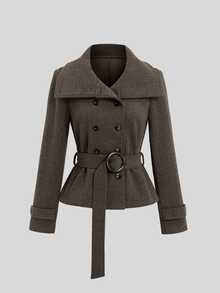 Sweetra Women's Autumn New Vintage Slimming Flattering Casual Versatile Chic High-End Brown Overcoat - Brown - View 1
