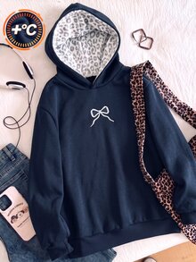 SHEIN 青少年女孩休閒街頭風抓絨豹紋帽子，適合搭配衛衣於學校與日常穿著 - 藍色 - 查看 3