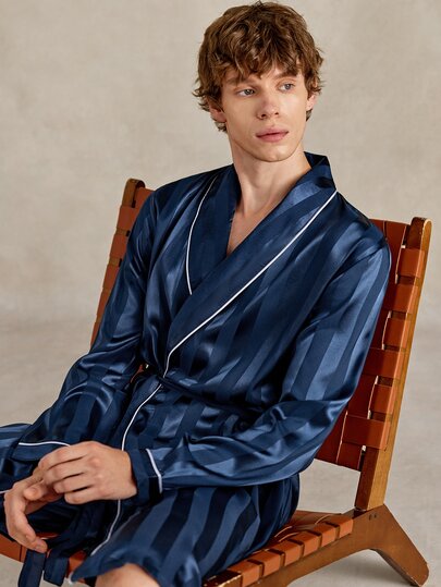 EverLounge 2pcs Satin Comfortable Minimalist Pajama Robe And Shorts Set For Men