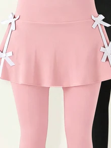Elladie kids 2件組女童休閒優雅公主蝴蝶結洋裝與打底褲套裝，純色打底褲，適合春/夏、度假、夏季、旅行 - 彩色 - 查看 3