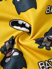 BATMAN X SHEIN 小男孩卡通印花上衣與長褲修身居家服 - 黃色 - 查看 7
