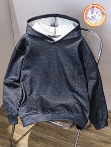 SHEIN 兒童青少年男孩休閒街頭風雪花布料字母圖案連帽衛衣，基礎上衣，適合秋冬、學校、家庭聚會、度假、派對，秋季穿搭，冬季穿搭 - 彩色 - 查看 3