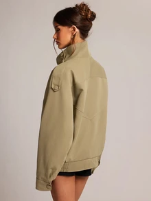 SHEIN BAE 女款休閒通勤外套，秋季 - 軍綠色 - 查看 2